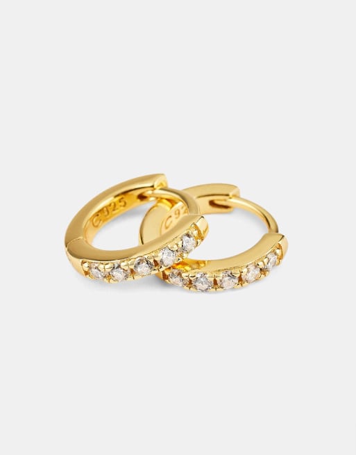 Cernucci Iced thin 12mm huggie earrings in gold, 2 of 3