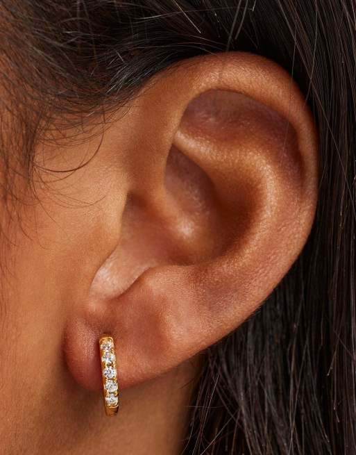 Cernucci Iced thin 12mm huggie earrings in gold, 3 of 3