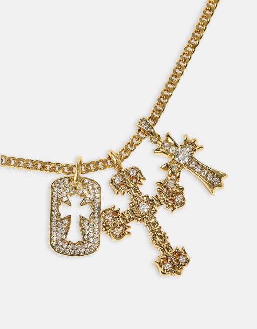 Cernucci Iced triple cross & tag  necklace - 20mm in gold, 2 of 4