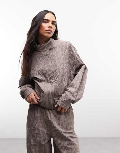 Cernucci – Jacke aus Nylon in Beige mit Stehkragen und kleinem Karomuster, Kombiteil - view 1