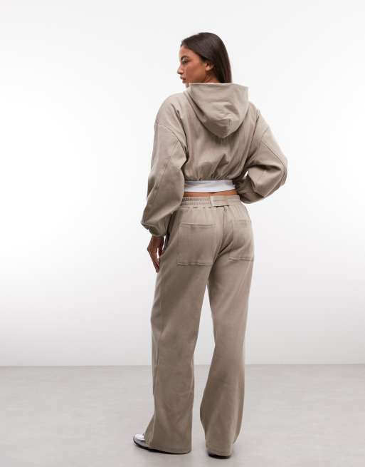 Cernucci - Joggers a fondo ampio in ottoman beige a coste con bottoni in coordinato, 5 di 5