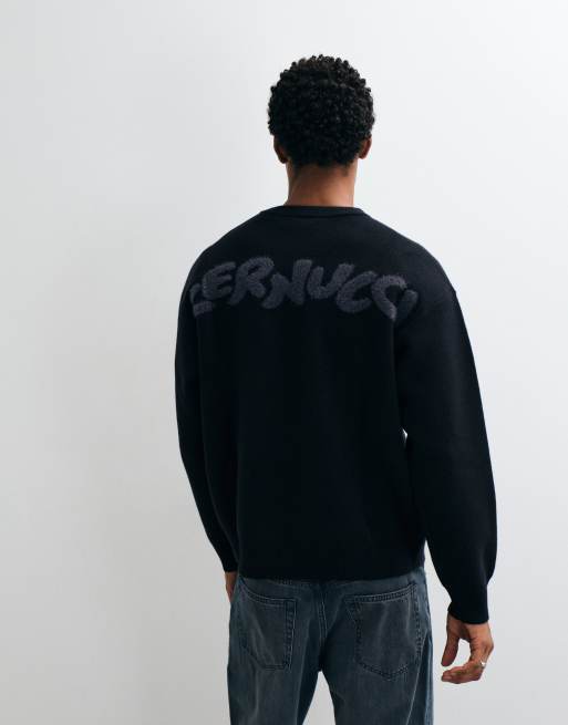 Cernucci knitted back print applique jumper in black, 4 of 5