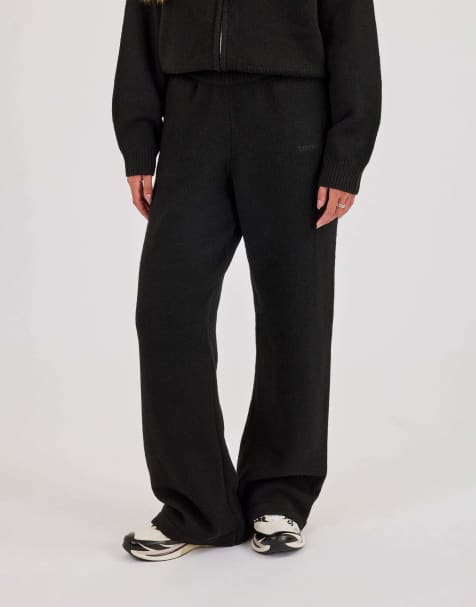 Cernucci Knitted embroidered logo wide leg jogger in black - view 1