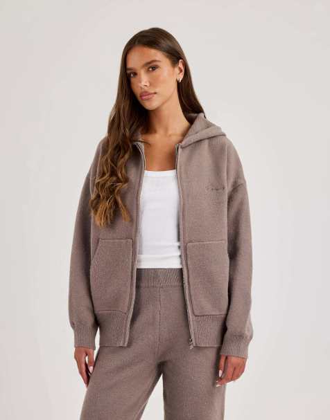 Cernucci Knitted stitch back detail zip through hoodie in grey - view 1