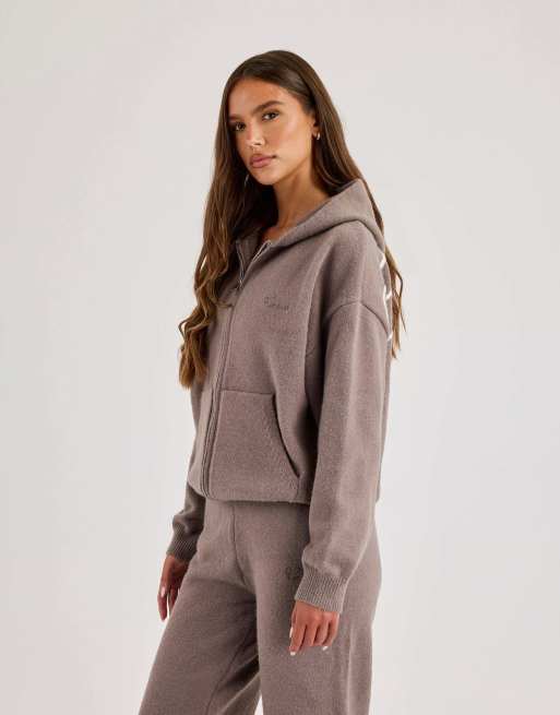 Cernucci Knitted stitch back detail zip through hoodie in grey, 2 of 4
