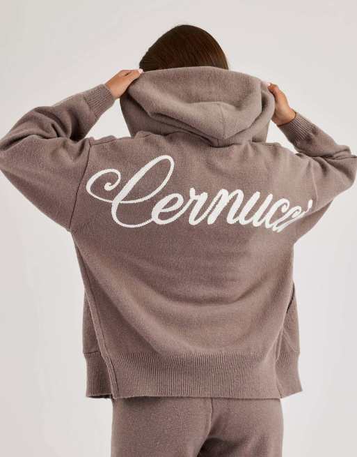 Cernucci Knitted stitch back detail zip through hoodie in grey, 3 of 4