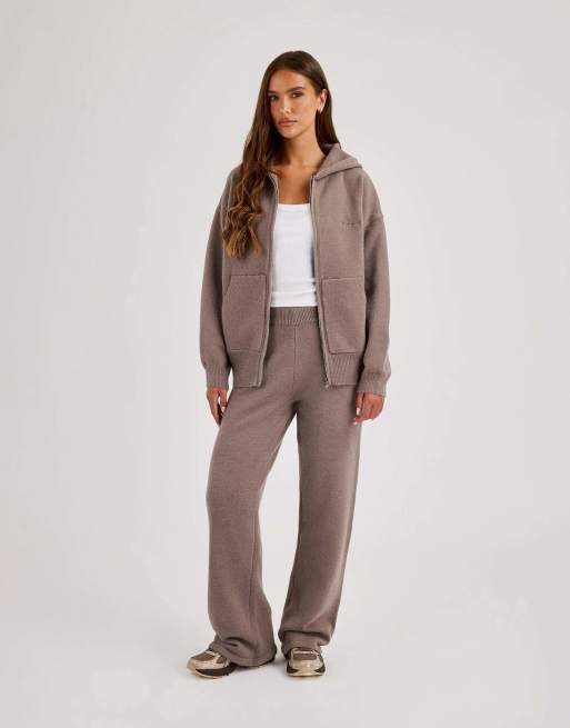 Cernucci Knitted stitch back detail zip through hoodie in grey, 4 of 4