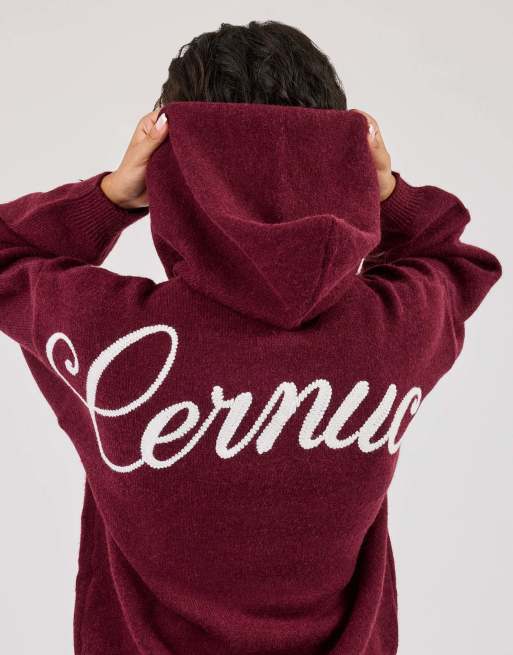 Cernucci Knitted stitch back detail zip through hoodie in red, 2 of 4