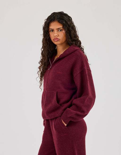 Cernucci Knitted stitch back detail zip through hoodie in red, 3 of 4