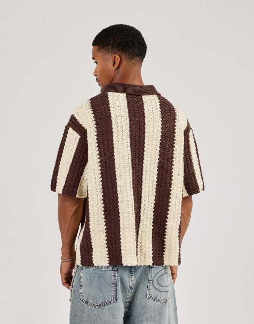 Cernucci Knitted striped football top in brown, 3 of 4
