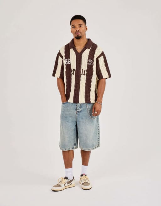 Cernucci Knitted striped football top in brown, 4 of 4