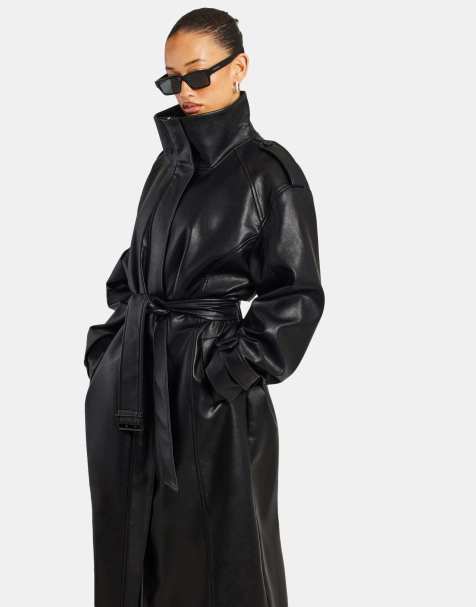 Cernucci Ladies faux leather trench coat in black - view 1