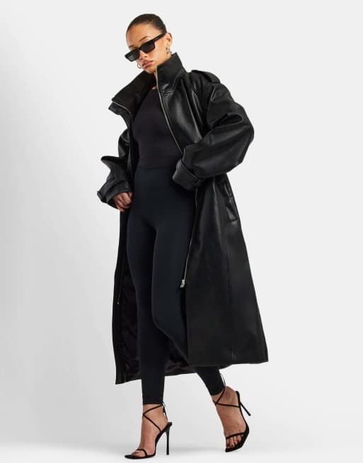 Cernucci Ladies faux leather trench coat in black, 3 of 4