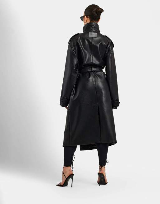 Cernucci Ladies faux leather trench coat in black, 4 of 4