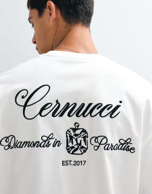 Cernucci logo t-shirt with diamond graphic embroidered back print in white, 3 of 5