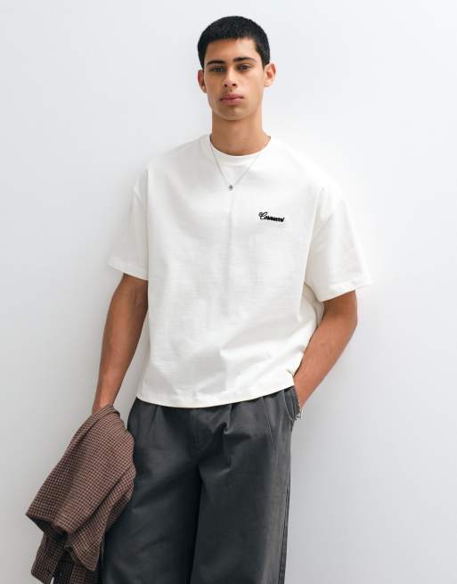 Cernucci logo t-shirt with diamond graphic embroidered back print in white, 4 of 5