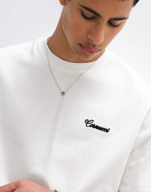 Cernucci logo t-shirt with diamond graphic embroidered back print in white, 5 of 5