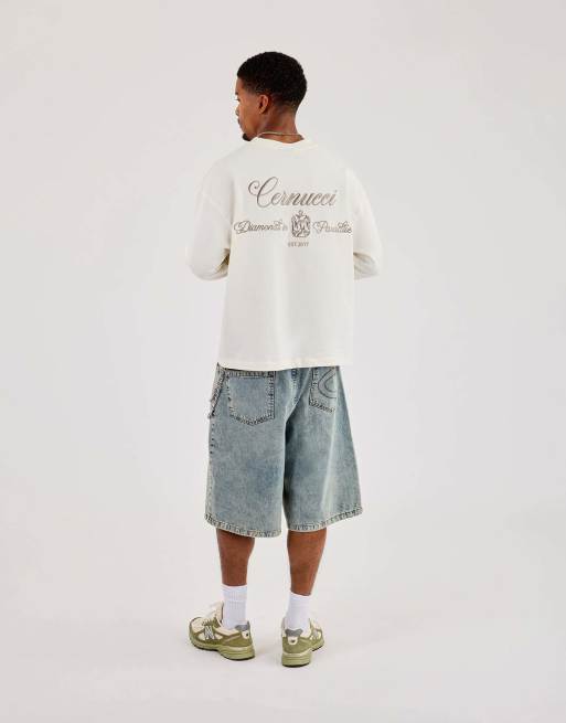 Cernucci Long sleeve cernucci diamonds boxy t-shirt in ecru, 3 of 4