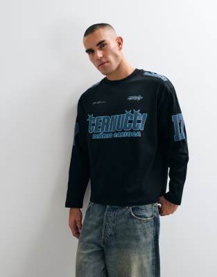 Cernucci Long Sleeve Moto Graphic T-shirt In Black
