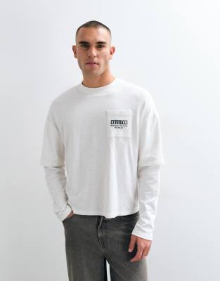 Cernucci Long Sleeve Slub Pocket Logo T-shirt In White