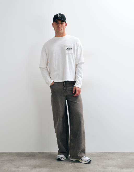 Cernucci long sleeve slub pocket logo t-shirt in white, 2 of 5