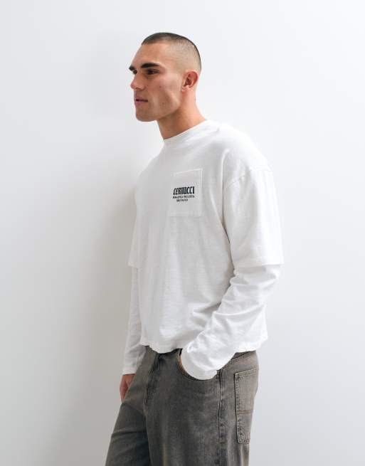 Cernucci long sleeve slub pocket logo t-shirt in white, 3 of 5