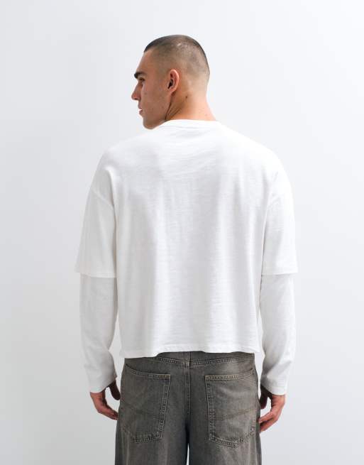 Cernucci long sleeve slub pocket logo t-shirt in white, 5 of 5