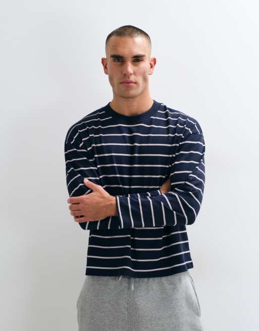 Cernucci long sleeve stripe t-shirt with logo back print in blue, 2 of 5