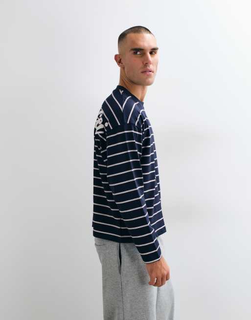 Cernucci long sleeve stripe t-shirt with logo back print in blue, 3 of 5