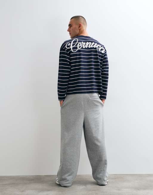 Cernucci long sleeve stripe t-shirt with logo back print in blue, 4 of 5