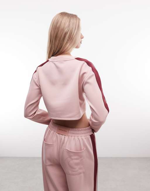 Cernucci long sleeve V-neck cropped soccer top logo with sleeve taping in pink - part of a set, 4 of 4