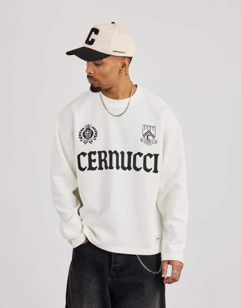 Cernucci Long sleeve waffle print t-shirt in ecru - view 1