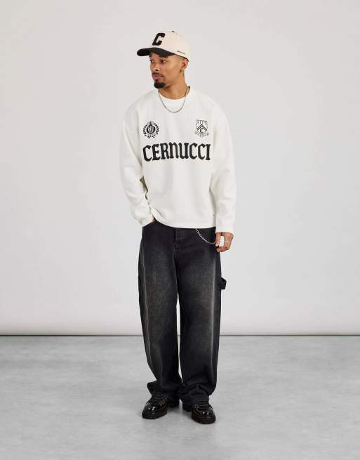 Cernucci Long sleeve waffle print t-shirt in ecru, 2 of 4