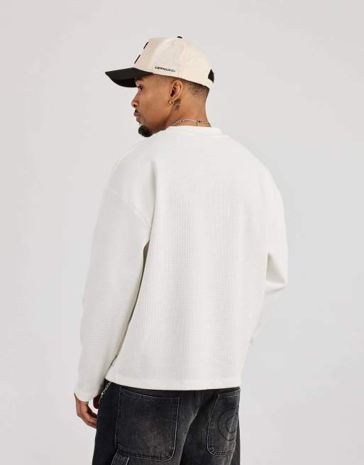 Cernucci Long sleeve waffle print t-shirt in ecru, 4 of 4