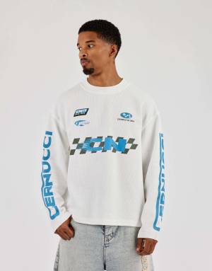 Cernucci Long sleeve waffle printed t-shirt in ecru