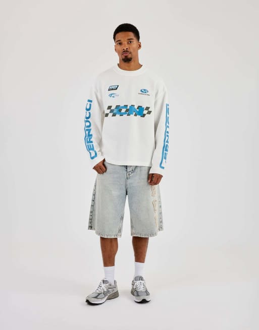 Cernucci Long sleeve waffle printed t-shirt in ecru, 2 of 4