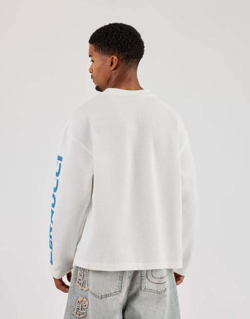 Cernucci Long sleeve waffle printed t-shirt in ecru, 3 of 4