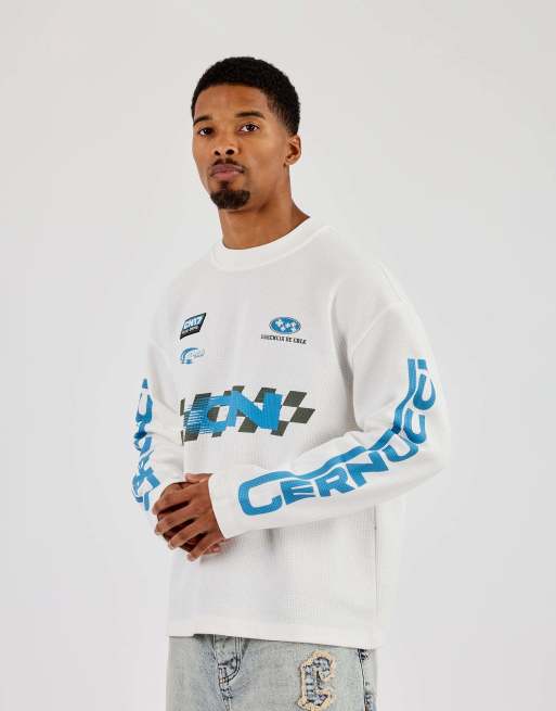 Cernucci Long sleeve waffle printed t-shirt in ecru, 4 of 4