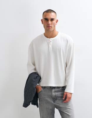 Cernucci Long Sleeve Waffle T-shirt With Embroidery Logo In White
