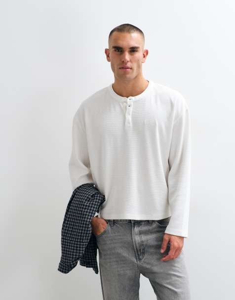 Cernucci long sleeve waffle t-shirt with embroidery logo in white - view 1