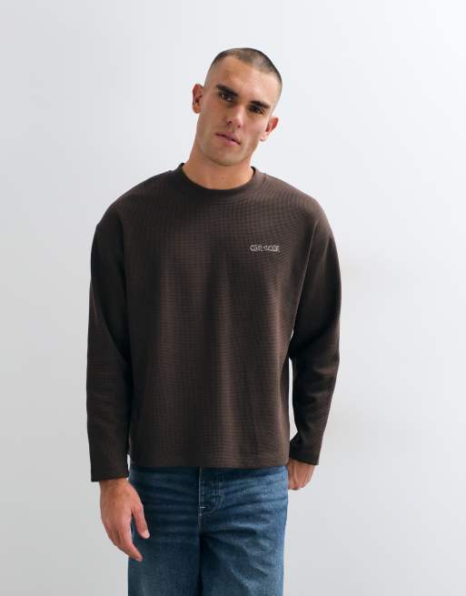 Cernucci long sleeve waffle t-shirt with est. 2017 graphic in brown, 2 of 5