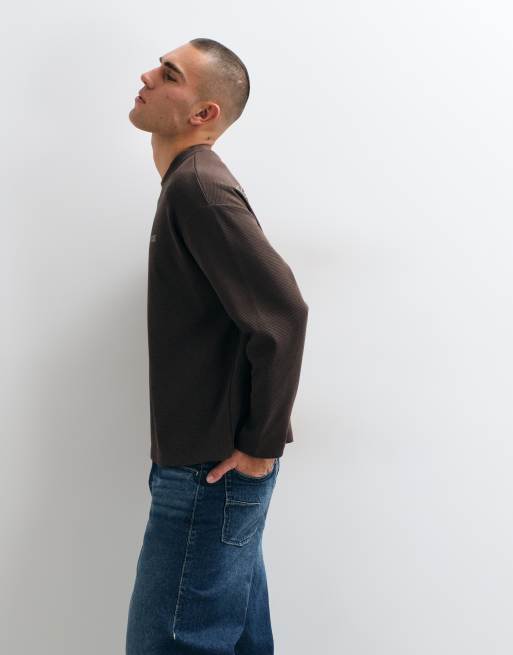 Cernucci long sleeve waffle t-shirt with est. 2017 graphic in brown, 3 of 5