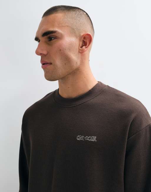 Cernucci long sleeve waffle t-shirt with est. 2017 graphic in brown, 4 of 5