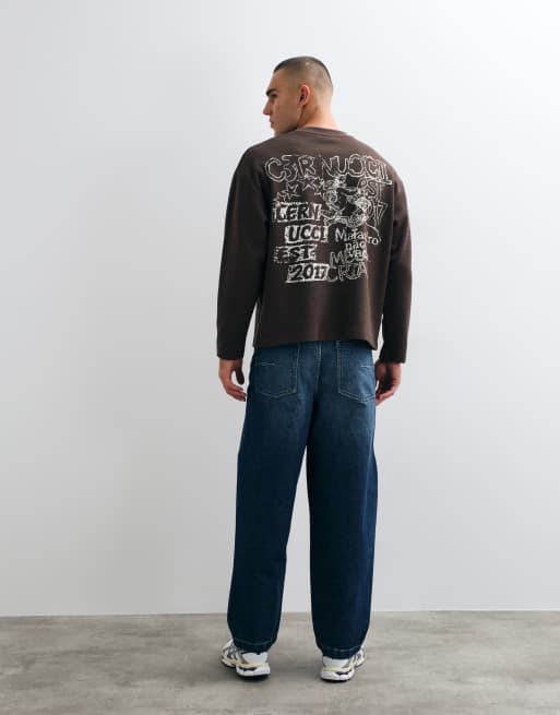 Cernucci long sleeve waffle t-shirt with est. 2017 graphic in brown, 5 of 5