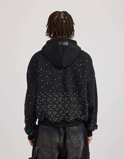 Cernucci Mens boxy rhinestone hoodie in black, 2 of 3