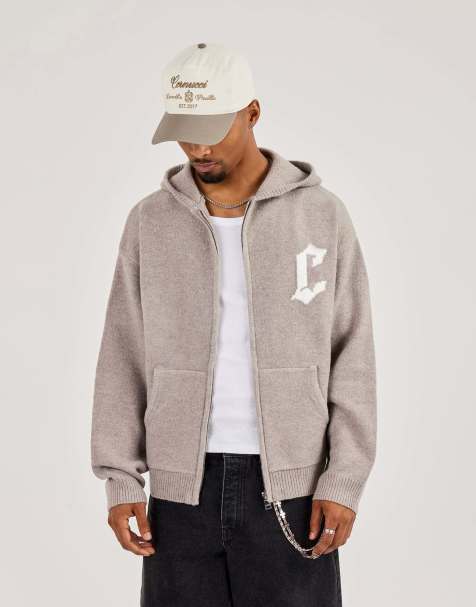 Cernucci Mens c knitted zip through hoodie in beige - view 1