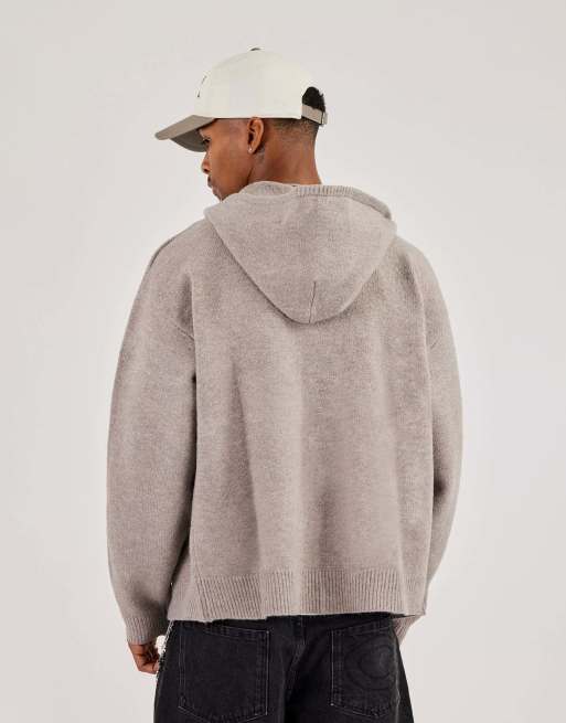 Cernucci Mens c knitted zip through hoodie in beige, 3 of 4