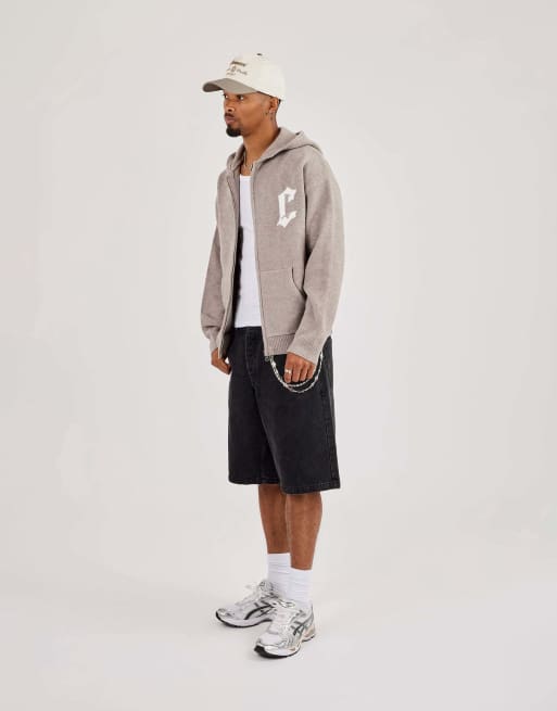 Cernucci Mens c knitted zip through hoodie in beige, 4 of 4