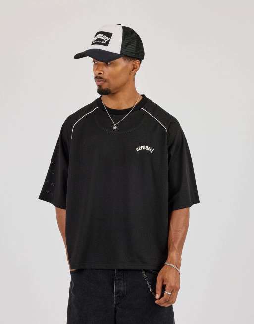 Cernucci Mesh back print oversized t-shirt in black, 2 of 4
