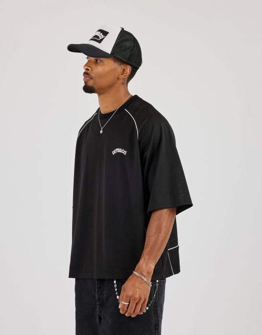 Cernucci Mesh back print oversized t-shirt in black, 4 of 4